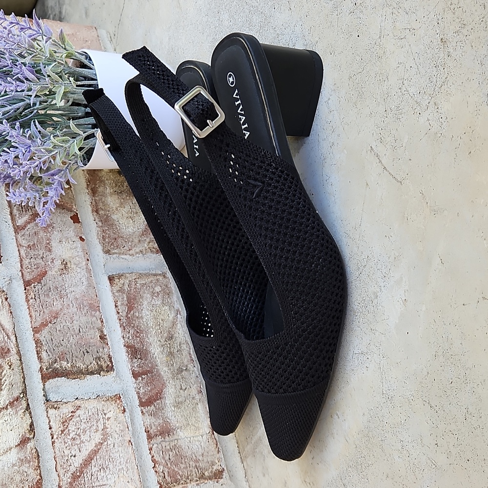 VIVAIA Black Knit Slingback Low Block Heels - Picture 4 of 7